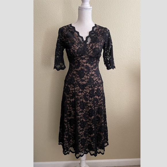 CAbi Dresses & Skirts - CAbi Drop Waist Lace Overlay Dress Black Size: Medium